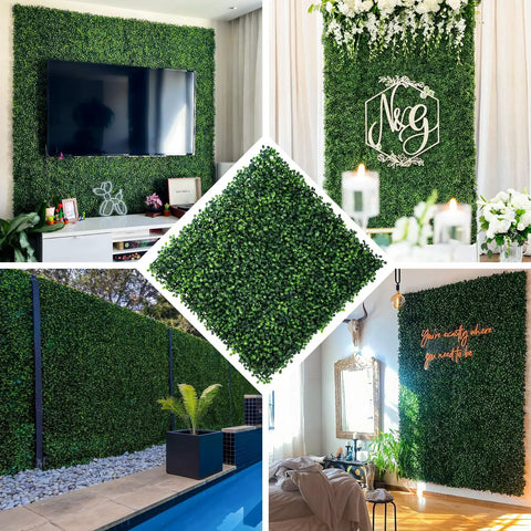 Boxwood Hedge Panel Pack 24 Count 20 By 20 Inches Artificial Grass Wall Backdrop for indoor and outdoor decor