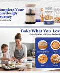 Mother and daughter baking with Sourdough Starter Kit With 37 Oz Wide Mouth Glass Jar For Bread Making Feeding Band With Time Markers Cloth Cover Spatula And Thermometer Durable Glass Jar Set For Beginner Friendly Home Bakers