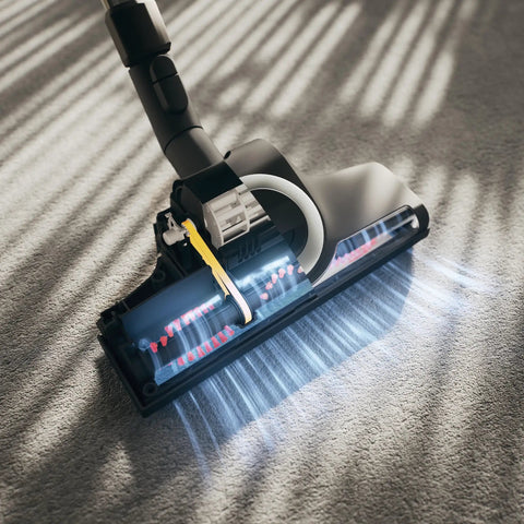 Turbo Floor Brush For Low To Medium Pile Carpets, Air Powered, gliding over carpet with nonstick hair and thread removal feature