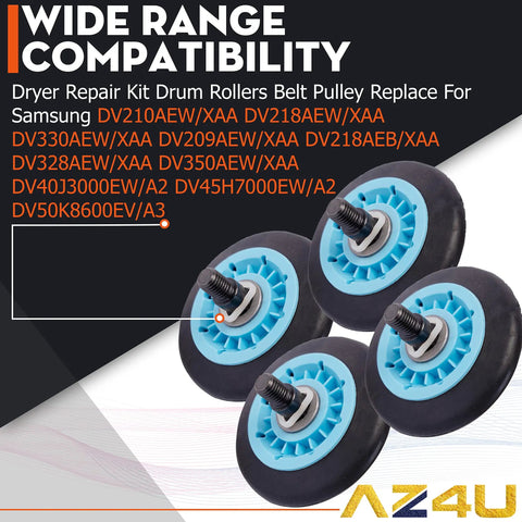 Dryer Repair Kit With Four Drum Rollers Belt And Pulley Replacement For Widely Used Front Load Dryers DC97-16782A