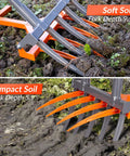 Beast Of A Broad Fork Garden Tool With 9 Tines Heavy Duty Ergonomic U Shaped Handle digging in soft and compact soil