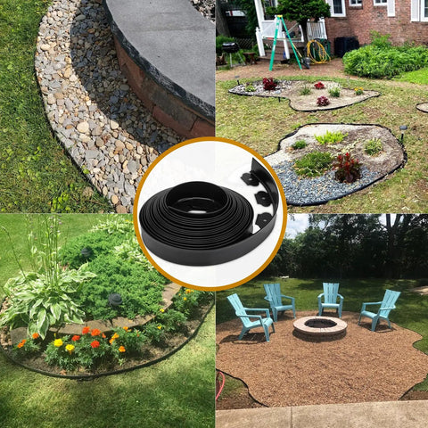 Heavy Duty Black Landscape Edging 2 Inches Tall 33 Feet Long All In One Kit With 30 Anchoring Spikes And 5 Connectors Garden Border