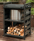 Station Firewood Rack With UV Cover And Two Shelf Outdoor Storage for logs tools and accessories 4.4ft black aluminum