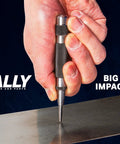 Person using Heavy Duty Automatic Center Punch Set For Metal By ALLY Tools With Hardened Steel Two Piece Premium Center Punches