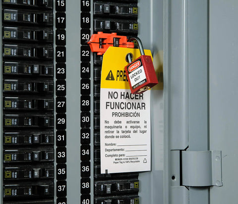 Red Compact Safety Lock Set Of 6 Keyed Different Nylon Padlocks For OSHA Compliance securing an electrical panel
