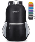 Ultra Lightweight 20L Packable Hiking Backpack For Men And Women, black with mesh pockets, includes multiple color options.