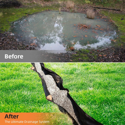 Before and after images of drainage project using Heavy Duty Geotextile Fabric 6 Ft By 50 Ft Nonwoven PP Ground Stabilizer.