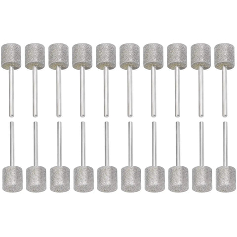 20 Piece Diamond Grinding Bits Set With 12mm Cylinder Head And 1 Eighth Inch Shank, 45mm Long Diamond Coated Burr Mounted Point For Fine Detailing, Engraving, Carving And Finishing On Jade Ceramics
