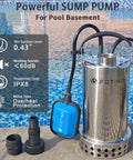 Beastly 304 Stainless Submersible Sump Pump With Float Switch 1HP 4600GPH Automatic Water Removal For Pools Basements