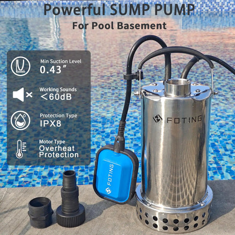 Beastly 304 Stainless Submersible Sump Pump With Float Switch 1HP 4600GPH Automatic Water Removal For Pools Basements