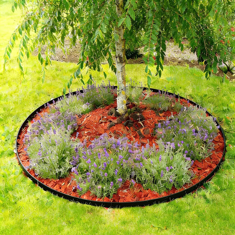 Tree ring with 39Ft Flexible Landscape Edging Kit With 40 Heavy Duty 8 Inch Stakes 1.5 Inch High No Dig Garden Border