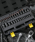 Pro Grade Torx Bit Socket Set And E Torx Socket Set, 31 Pieces, Cr-V Steel in open case with tools on dark surface