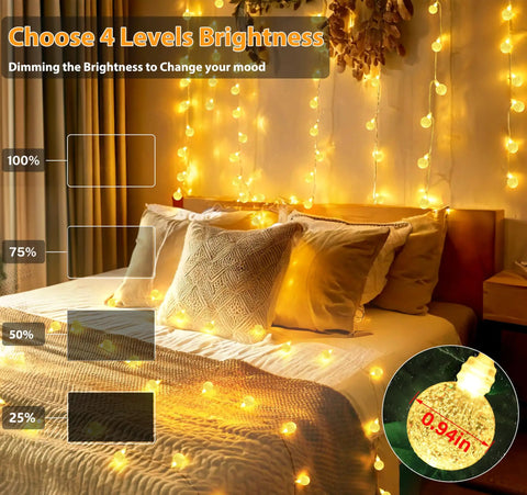 Battery Operated String Lights With 24 Color Changing Modes, 15Ft Long, draped over a cozy bed with pillows, warm glow