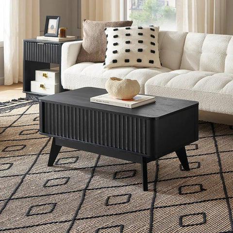 Top Shelf Modern Lift Top Coffee Table With Sleek Fluted Paneling And A Game Changing Pull Up Desktop Plus Hidden Storage Compartment In Durable Black Oak Finish