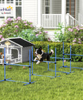 Dog using 4 Piece Dog Agility Jump Set With Adjustable Heights Displacing Top Bar Easy Carry Bag Durable PVC Poles Quick Height Changes Non Slip Feet Great For Backyard Training On Grass Or Flat Ground