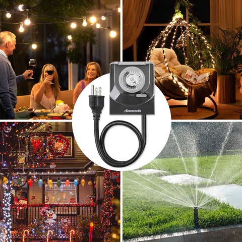 24 Hour Mechanical Light Timer With 2 Ft Cord Waterproof Grounded Outlet Plug In Timer Switch For Christmas Lights 15 Amp Half HP UL Listed Daily 30 Minute Intervals 48 Settings Easy Setup