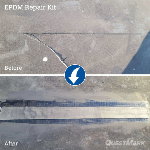 EPDM Roof Patch And Repair Kit For DIY Leaks And Patches With 6 Inch Flashing Includes Cover Strip Seam Tape T Joint Covers Membrane Cleaner Tools And Instructions For Holes Punctures Tears And Damaged Flashing applied on a roof