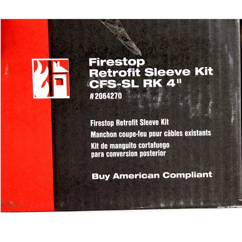 4 Inch Firestop Retrofit Sleeve Kit With Integrated Seal And Oversized Flange packaging with product details visible