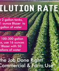 Blazer Spray Tank Cleaner 16 Oz dilution rates for sprayer tanks in a field, ideal for commercial and farm use, prevents contamination.