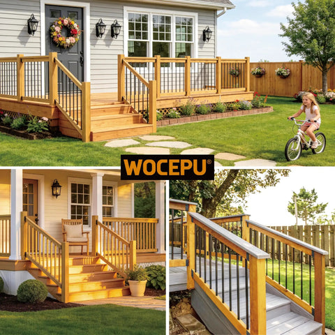 Heavy Duty Stainless Steel Deck Railing Brackets And Connectors For Standard 2X4 Wood Posts adjustable stair angle mounts on wooden deck.