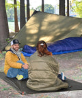 Two campers on Ultralight Tent Footprint with 4000mm PU Waterproof Coating Silnylon Groundsheet in forest