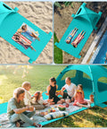 Family Size Beach Sun Shelter With 114 By 82 Inch Extended Mat For 3 To 6 People, UPF 50 Plus UV Protection at beach and picnic