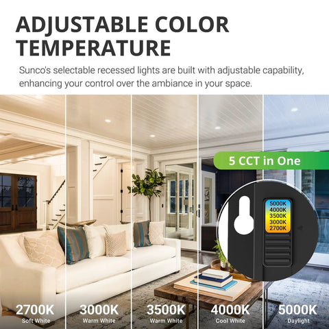 6 Pack Recessed 3 Inch Eyeball Gimbal LED Downlights With Jbox 7W Ultra Slim Canless Dimmable Selectable CCT for living room