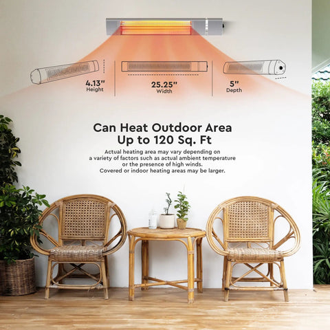 Electric Indoor Outdoor Patio Heater With Remote Control 1500W Delivers Year Round Cozy Warmth IP65 Waterproof Wall Mountable Overheat Protection And Tip Over Switch For Home Or Commercial Use