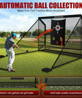 Golfer using Heavy Duty Golf Hitting Net With Target Cloth 10 X 7.5 Feet Side Barriers Backyard Practice Net for swing training.