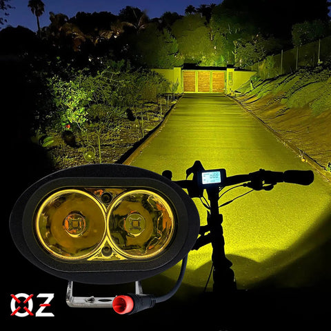 Neon Yellow High Output LED Headlight For E Bikes And E Scooters Street Ready Two Pin Julet Type Plug Fits Rad Power Bikes RadMini RadRover RadExpand RadRunner And More 12V To 60V Compatible Aircraft Grade Aluminum Body
