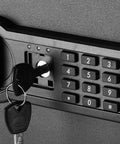 Steel Home Security Safe With Electronic Keypad Lock For Docs And Valuables, 1.8 Cubic Feet, Black, close-up of keypad with key