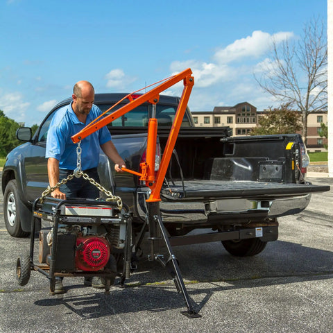 Straight Up Heavy Duty Hitch Mounted Jib Crane For Pickup Trucks Full 360 Rotating Hydraulic Lift Hoist 1000 Lb Capacity Reinforced Steel Construction Adjustable Support Legs Ready For Any Job Site Grind Boss Level Lifting Power