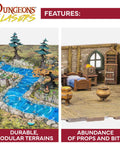 Image showing durable, modular terrains with a river and woodland scene, and a cozy room with props for tabletop games.