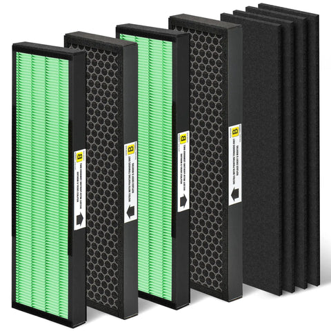 Upgraded HEPA Filter B Replacement for AC4825 Series Air Purifiers Guardian Compatible showing 4 H13 Green Filters and Pre-Filters