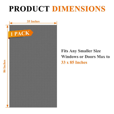 Heavy Duty Pet Proof Window And Door Screen Mesh Built To Last From Vinyl Coated Polyester, size 35W x 86L inches, 1-pack