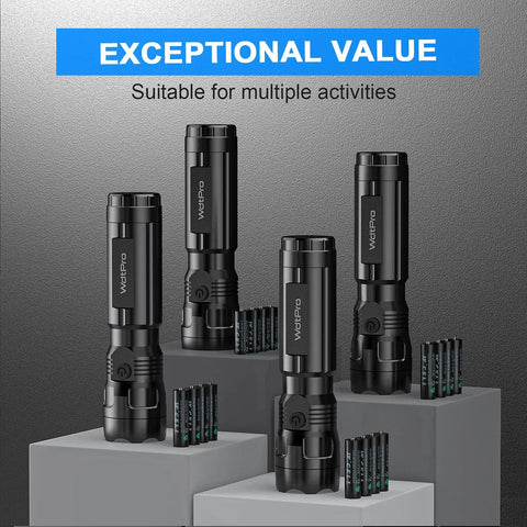 Four Pack LED Flashlights With Included Batteries For Emergency Prep And Camping The Bright EDC Lights Deliver High Lumens