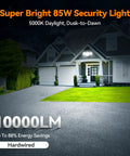 85W LED Flood Lamp Sheds 10000 Lumens Of Real Juice With Four Pivot Heads And Dusk To Dawn Switch For Solid Yard Defense in a residential setting.