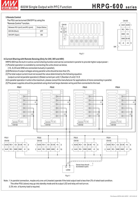 HRPG-600-24 Enclosed Power Supply, 648W, 24V Single Output, Built In Active PFC, Remote Sense, Constant Current Limit, Burn In Tested, 5 Year Warranty wiring diagram
