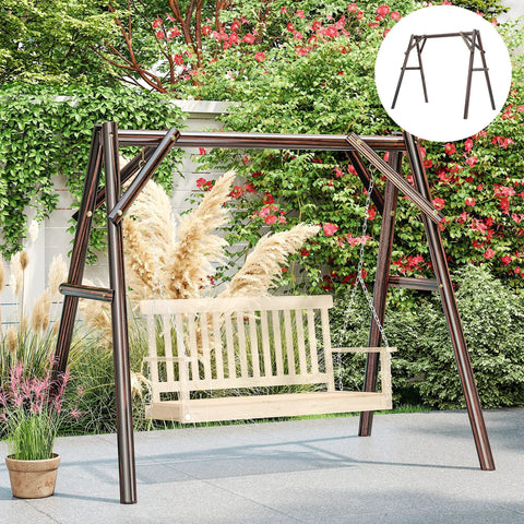 Heavy Duty A-Frame Porch Swing Stand For Outdoor Use Free-Standing Wooden Swing Frame With 660 Lb Capacity Carbonized Finish