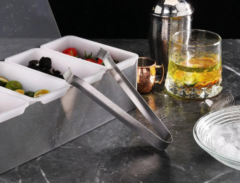 Restaurant Grade 6.5 Inch Pom Tong Set Of 6 Stainless Steel Garnish Tongs With Satin Finish, bar tools for lemons and olives.