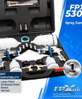 Gravity Feed HVLP Spray Gun Kit With Dual Guns, 600cc And 120cc Cups, Regulators, And Accessories For DIY Home Improvement And Auto Pro Painting, FPX-535K in open case with paint compatibility