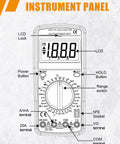 AMT32 Digital Multimeter Tester Portable Meter instrument panel with labeled buttons and LCD display for electrical jobs