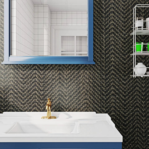 Bathroom with Geometric Grasscloth Black And Gold Peel And Stick Wallpaper Dope Self Adhesive Vinyl Removable for Bedrooms