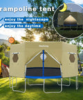 16 Foot Trampoline Tent Cover For Round Trampolines With 6 Straight Poles or W Shape Legs, weatherproof enclosure on lawn.