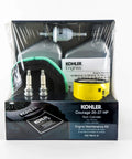 Maintenance Kit For Courage Twin Series SV710 Through SV840 Riding Lawn Mowers with filters, spark plugs, and oil.