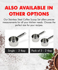 Stainless Steel Coffee Measurer Scoop 2 Tbsp Four Inch Tool For Perfect Brew Every Time and pack option on display