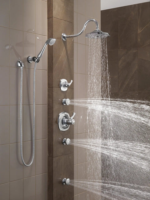 Chrome Shower Body Spray With Adjustable 30 Degree Spray, Easy Clean Touch-Clean Nubs, Surface Mount Option in modern bathroom