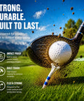Golf club striking ball on Five Prong White Plastic Golf Tees Pack 120 Count With Three And A Quarter Inch And One And A Half Inch Options