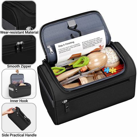 Speedweve Style Darning Loom Kit With 14 And 28 Hook Looms, 9 Large Eye Needles, 100 Color Threads, Darning Mushroom in a storage bag