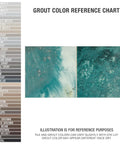 Grout color reference chart with Kings Luxe Tradition Square Green Porcelain Wall Tile glazed with mixed texture.